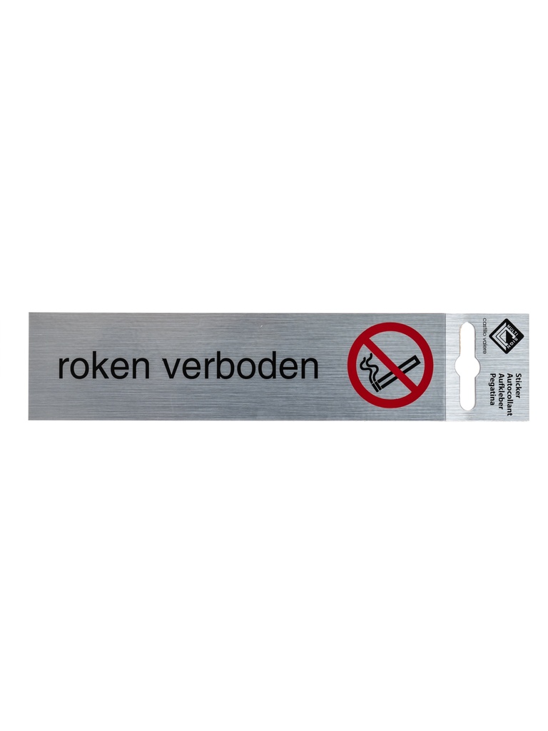 ZK deurbord roken verboden 17x4,4 cm aluminium look