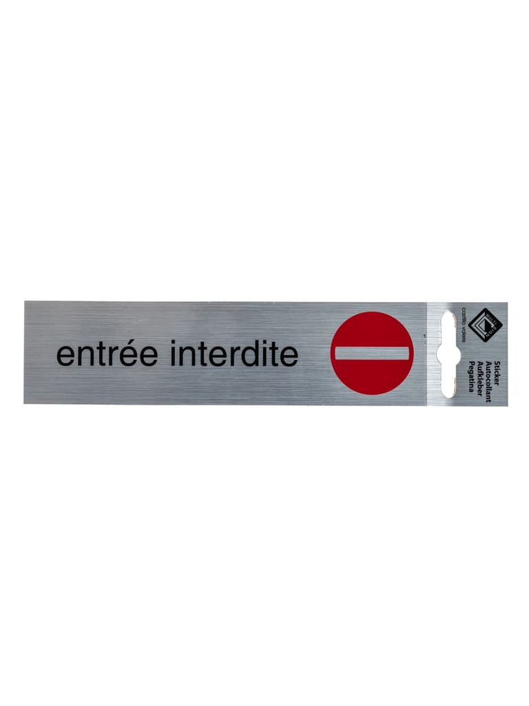 ZK deurbord entrée interdite 17x4,4 cm aluminium look