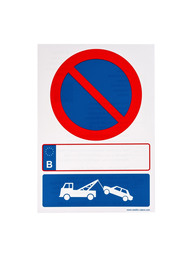 [46 / 99v33x23pewlr] Pictogramme 46 autocollant défense de stationner et zone de remorquage 23x33 cm