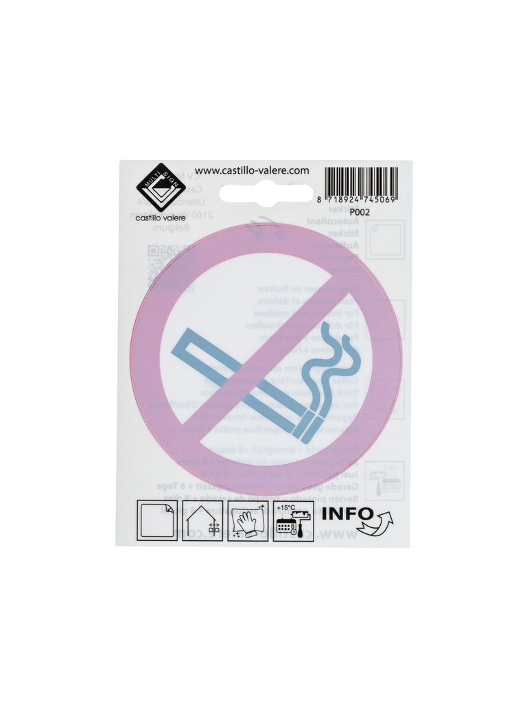 [64 / 99v10vtrag] Pictogramme autocollant défense de fumer 10x10 cm inversé