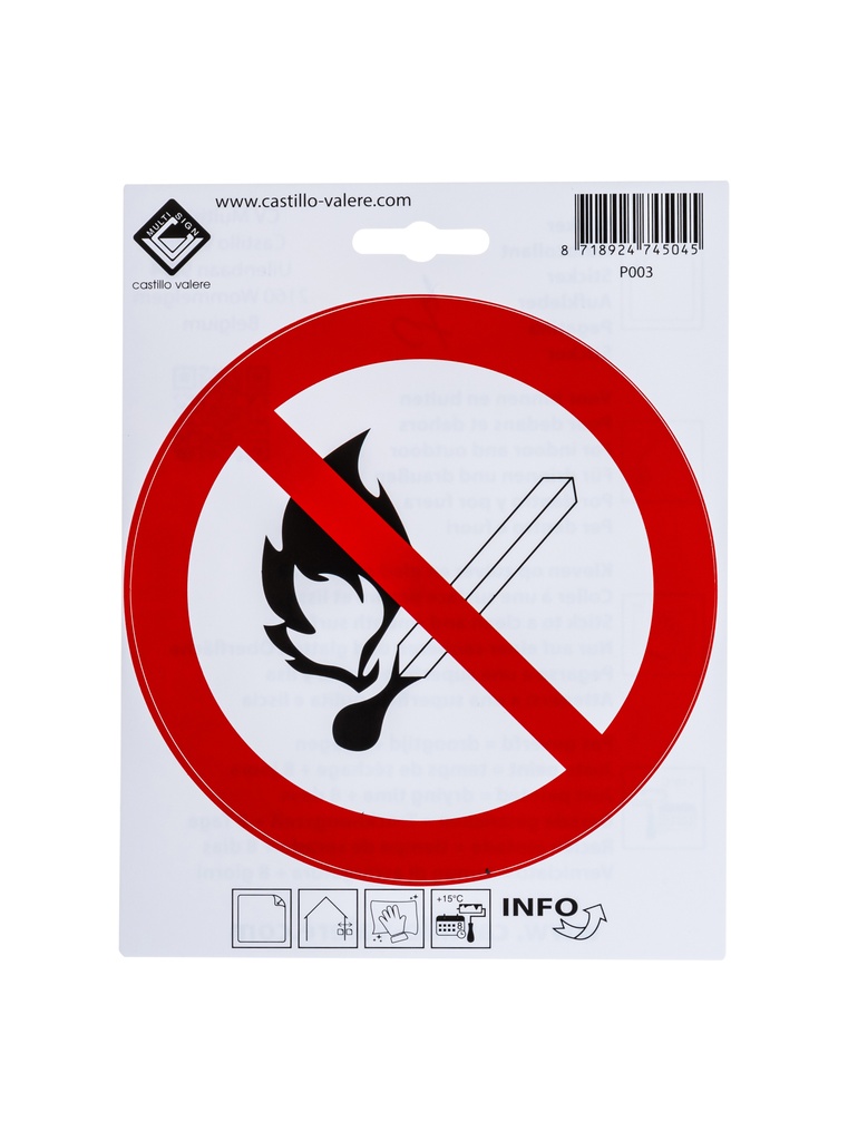 [70 / 99v15ovv] Zelfklevend pictogram open vlam verboden 15cm