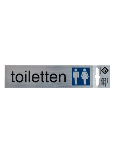 [3 / 99al17toiletten] Pictogram 3 ZK deurbord toiletten 17x4,4 cm aluminium look