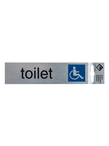 [4 / 99al17tr] Pictogram 4 ZK deurbord toilet rolstoelgebruikers 17x4,4 cm aluminium look