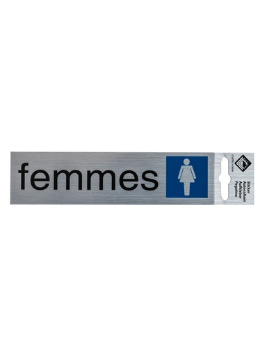 [12 / 99al17td] Pictogramme autocollant Toilettes femmes 17x4,4 cm aluminium look