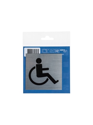 [36 / 99al8.5rolst] AC Pictogramme fauteuil roulant  8,5x8,5 cm look aluminium