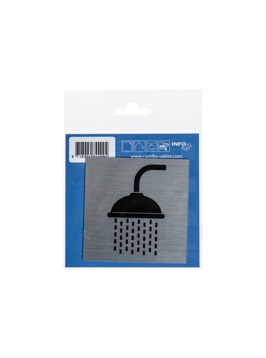 [37 / 99al8.5douche] AC Pictogramme  douche 8,5x8,5 cm look aluminium