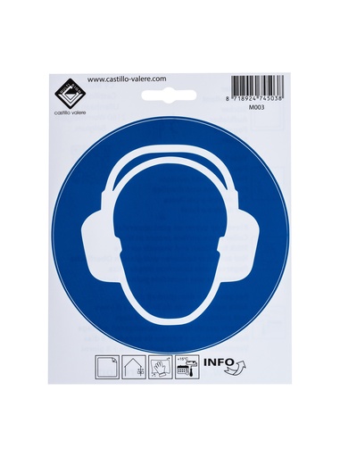 [74 / 99v15gehoorv] Pictogramme autocollant  protection obligatoire de l'ouïe 15cm
