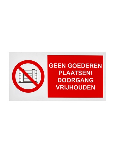 [107 / 99pp30x15ggp] Pictogramme 107 panneau geen goederen plaatsen 15x30 cm